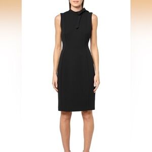 Calvin Klein Black Sleeveless Sheath Dress Sz 12 Tie Neck Zipper Back